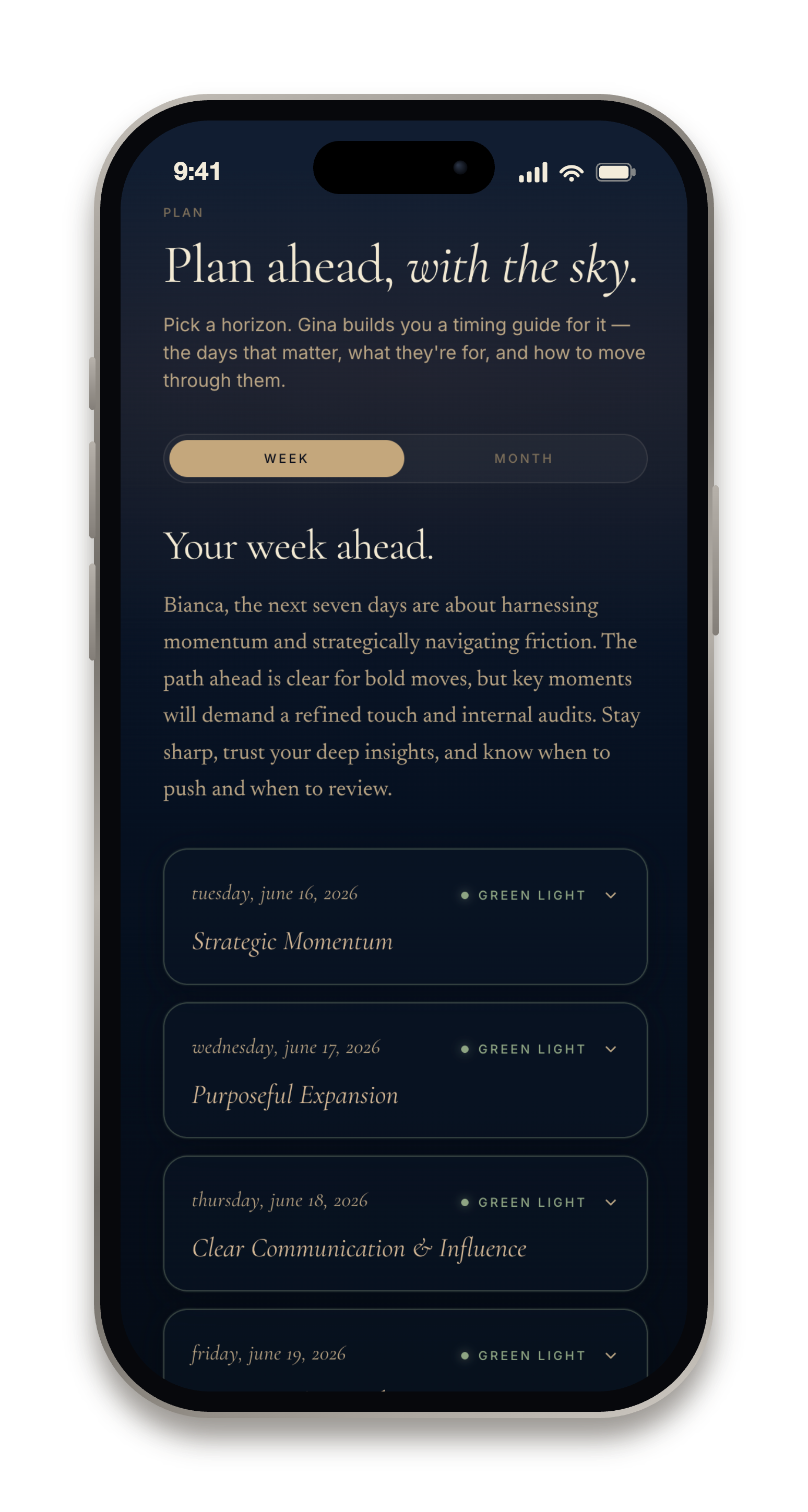 GINA Plan screen