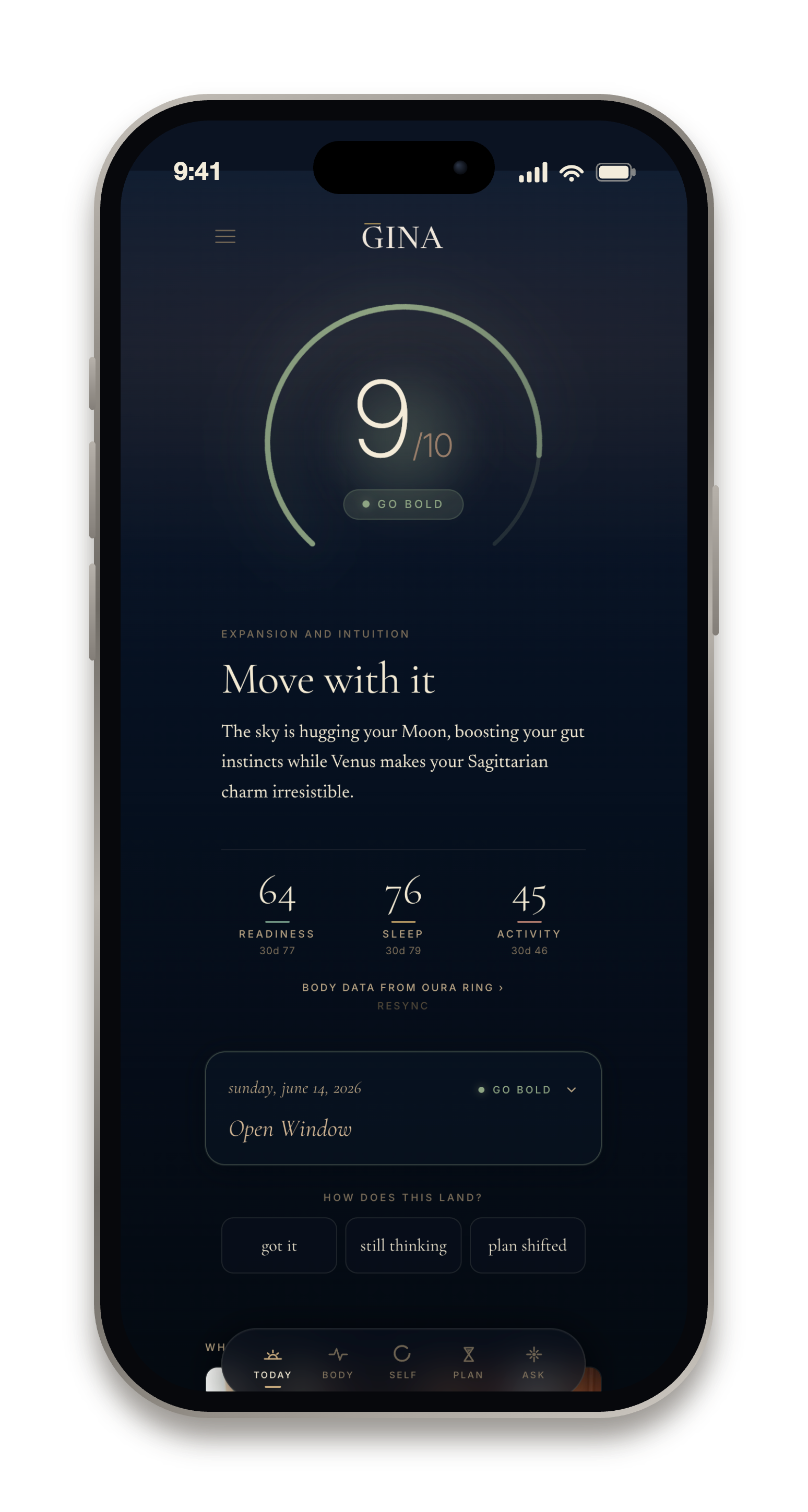 GINA Today read: Move with it, 9 out of 10